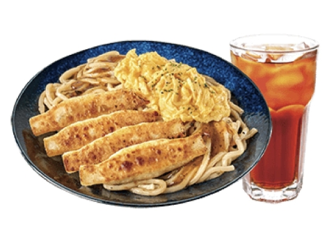 F鐵板烏龍麵&煎餃(黑胡椒/蘑菇)